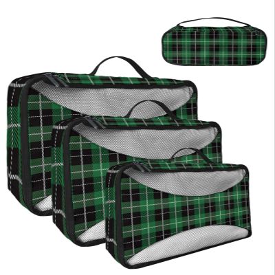 4 Set Packing Cubes for Travel Luggage Organizer Bags Christmas Green Black Lattice Travel Cubes for Carry on Suitcases Travel Bags Space Saving Travel Accessories (XL, L, M, S)