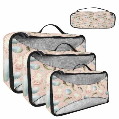 4 Set Packing Cubes for Travel Luggage Organizer Bags Boho Easter Bunny Feather Print Travel Cubes for Carry on Suitcases Travel Bags Space Saving Travel Accessories (XL, L, M, S)