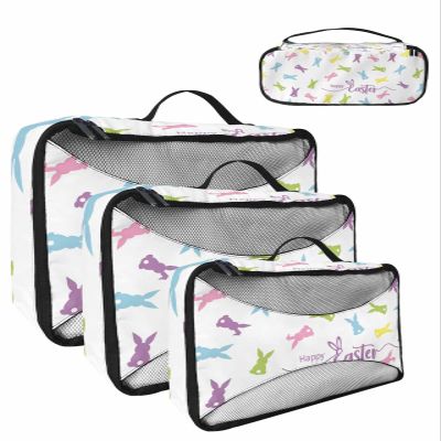 4 Set Packing Cubes for Travel Luggage Organizer Bags Easter Colorful Bunny White Travel Cubes for Carry on Suitcases Travel Bags Space Saving Travel Accessories (XL, L, M, S)