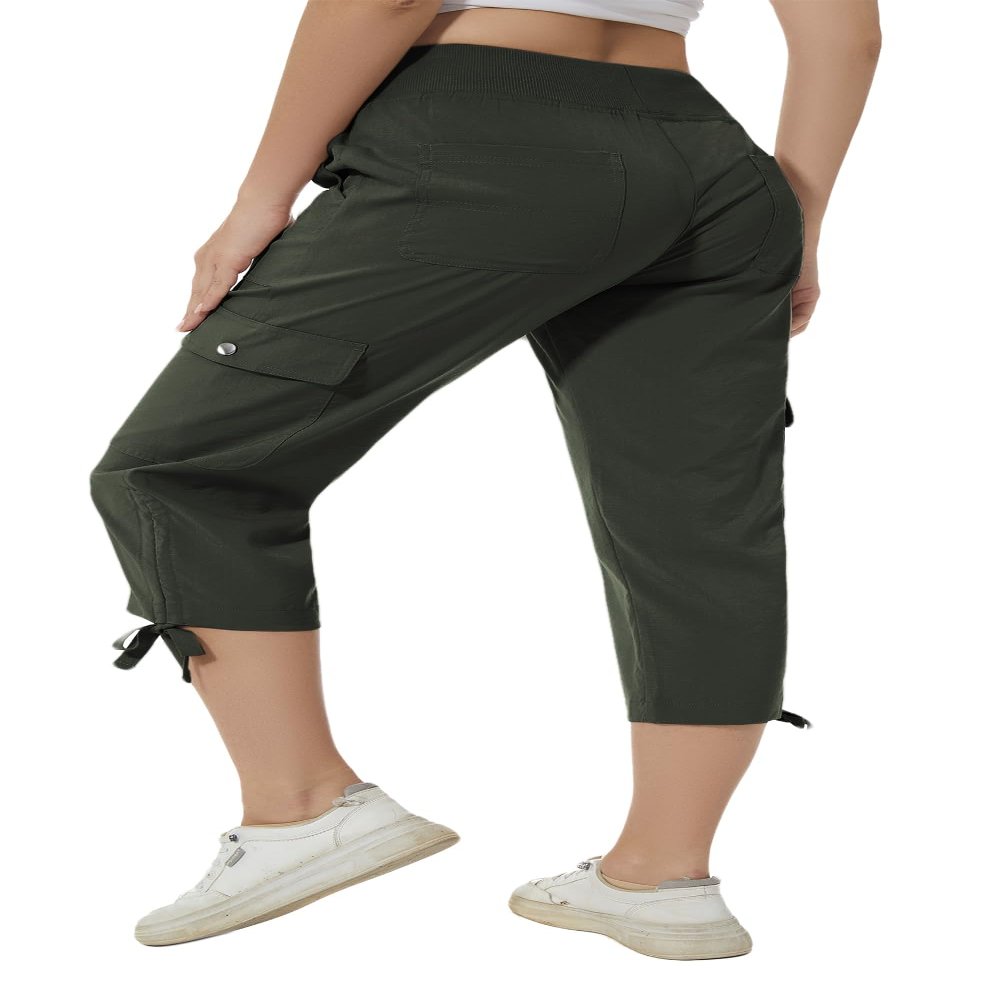 YuKaiChen Women's Capris Hiking Summer Pants Outdoor Athletic Travel Casual Lightweight Quick Dry with Pockets ArmyGreen XL
