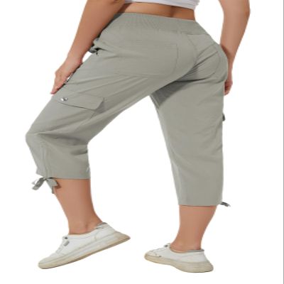YuKaiChen Women's Capris Hiking Summer Pants Outdoor Athletic Travel Casual Lightweight Quick Dry with Pockets greykhaki XL