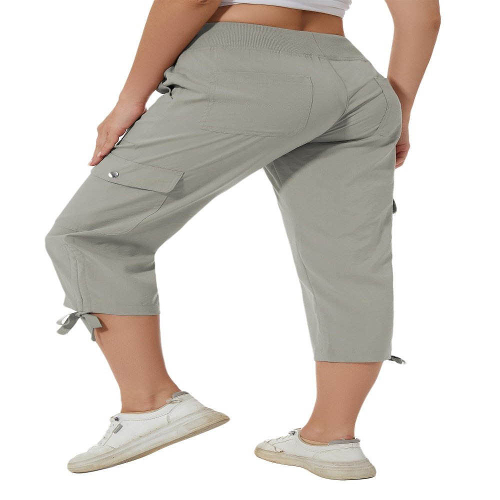YuKaiChen Women's Capris Hiking Summer Pants Outdoor Athletic Travel Casual Lightweight Quick Dry with Pockets greykhaki XL
