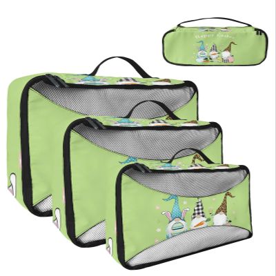 4 Set Packing Cubes for Travel Luggage Organizer Bags Happy Easter Cute Gnomes with Easter Eggs Green Background Travel Cubes for Carry on Suitcases Travel Bags Travel Accessories (XL, L, M, S)