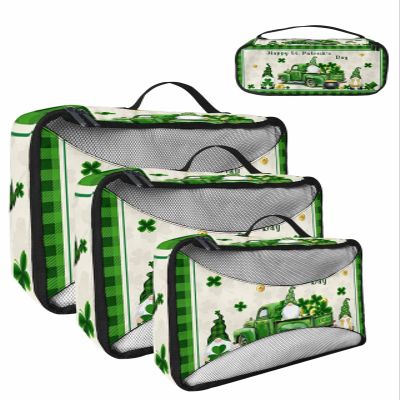 4 Set Packing Cubes for Travel Luggage Organizer Bags Happy St. Patrick's Day Vintage Truck Gnome Lucky Clover Shamrock Travel Cubes for Carry on Suitcases Travel Bags Travel Accessories (XL, L, M, S)