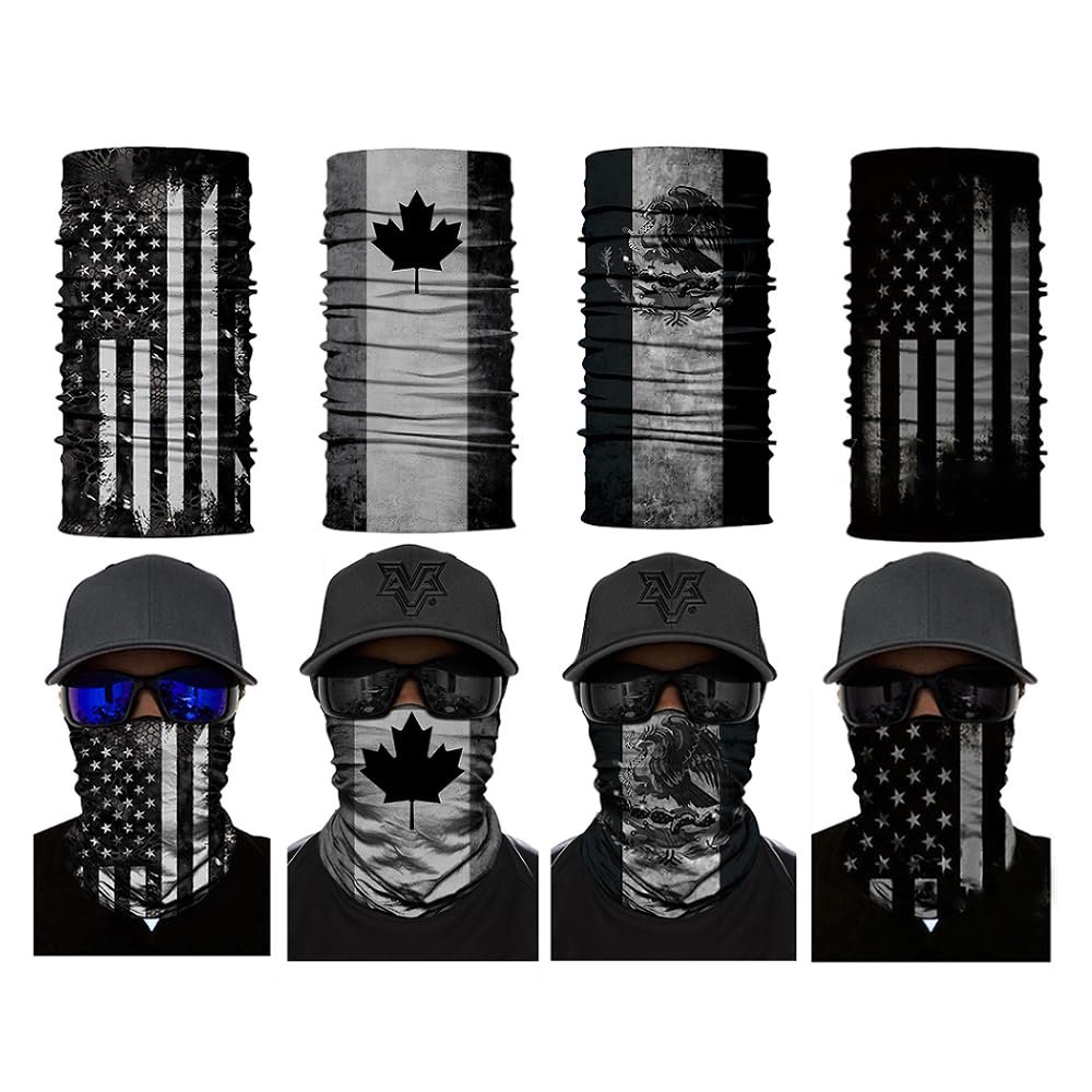 DHSOU Seamless Headwear Bandana Rave Head Wrap Face Cover Scarf Mask Neck Gaiters Warmer Balaclava Headband (4pcs Flag Blackout Series)