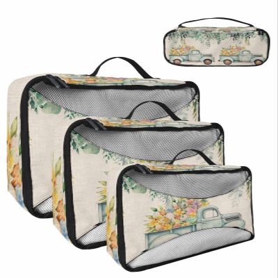 4 Set Packing Cubes for Travel Luggage Organizer Bags Easter Floral Eucalyptus Leaves Truck Beige Travel Cubes for Carry on Suitcases Travel Bags Space Saving Travel Accessories (XL, L, M, S)
