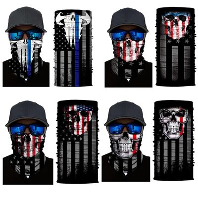 DHSOU Seamless Headwear Bandana Rave Head Wrap Face Cover Scarf Mask Neck Gaiters Warmer Balaclava Headband (6 Skull Flag Series)