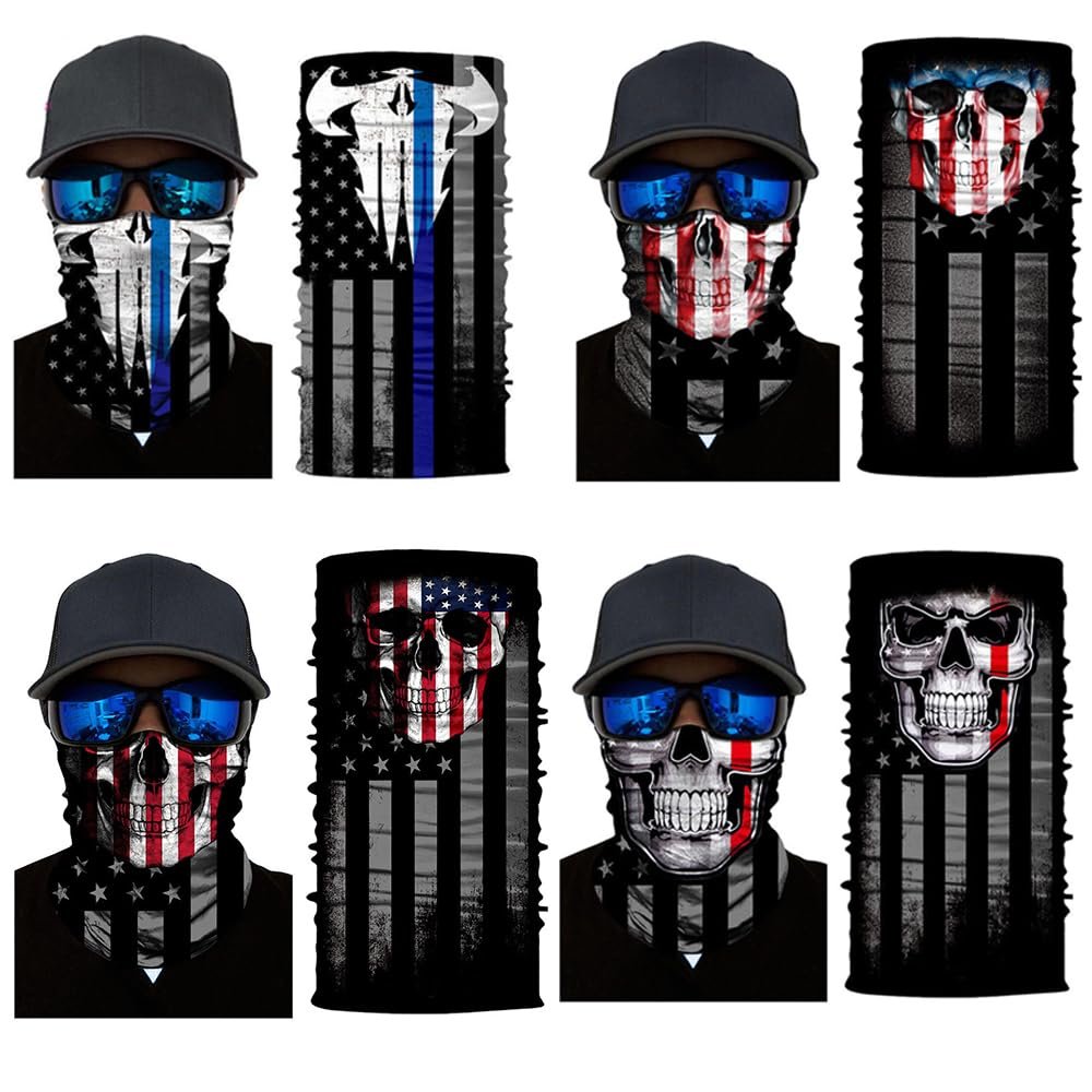 DHSOU Seamless Headwear Bandana Rave Head Wrap Face Cover Scarf Mask Neck Gaiters Warmer Balaclava Headband (6 Skull Flag Series)