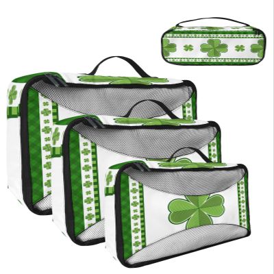 4 Set Packing Cubes for Travel Luggage Organizer Bags St. Patrick's Day Green Clover Irish Shamrock Green Buffalo Check Plaid Travel Cubes for Carry on Suitcases Travel Accessories(XL,L,M,S)