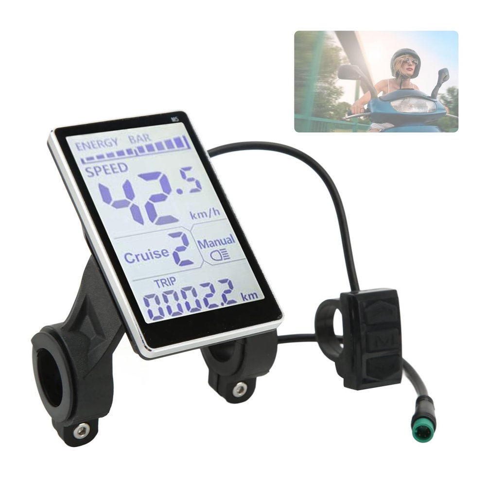 KUIDAMOS Electric LCD Control Panel, 5 Pin M5 LCD Panel Screen 24V 36V 48V 60V Universal Electric LCD Meter Panel,Mounting Aperture 31.8Mm, 22.2mm Optional