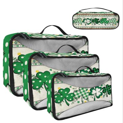 4 Set Packing Cubes for Travel Luggage Organizer Bags Watercolor St. Patrick's Day Lucky Shamrock Travel Cubes for Carry on Suitcases Travel Bags Space Saving Travel Accessories (XL, L, M, S)