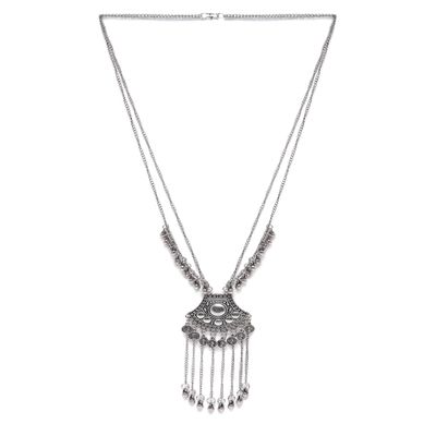 Binni s Wardrobe Oxidized Jewellery Set (Necklace, Earings, Womens), 99 cm, Metal, No Gemstone (Silver)