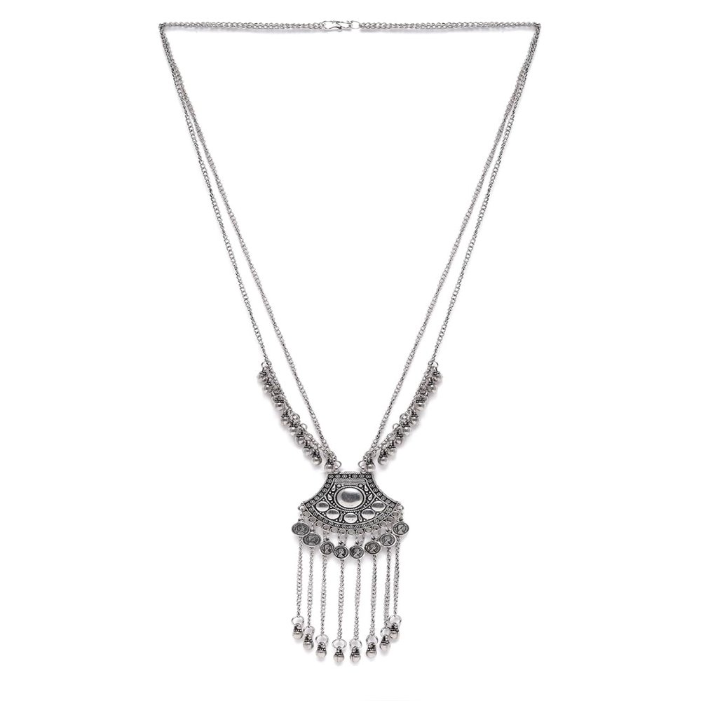 Binni s Wardrobe Oxidized Jewellery Set (Necklace, Earings, Womens), 99 cm, Metal, No Gemstone (Silver)