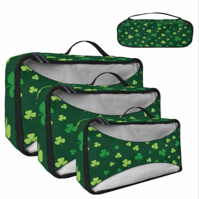 4 Set Packing Cubes for Travel Luggage Organizer Bags St. Patrick's Day Shamrocks Green Clover Leaves Travel Cubes for Carry on Suitcases Travel Bags Space Saving Travel Accessories (XL, L, M, S)