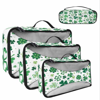 4 Set Packing Cubes for Travel Luggage Organizer Bags Happy St.Patrick's Day Green Lucky Clover Leaves Green and White Travel Cubes for Carry on Suitcases Travel Bags Travel Accessories (XL, L, M, S)