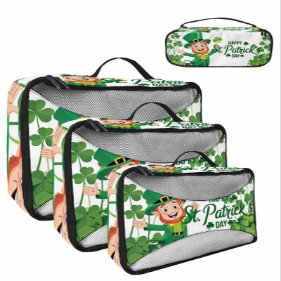 4 Set Packing Cubes for Travel Luggage Organizer Bags St. Patrick's Day Happy Leprechaun and Shamrocks Green White Travel Cubes for Carry on Suitcases Travel Bags Travel Accessories (XL, L, M, S)