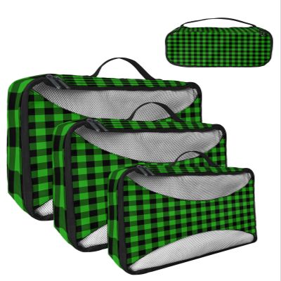 4 Set Packing Cubes for Travel Luggage Organizer Bags St Patrick'S Day Christmas Green Plaid Travel Cubes for Carry on Suitcases Travel Bags Space Saving Travel Accessories (XL, L, M, S)
