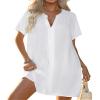 Halife Womens Bathing Suit Cover Up V Neck Swimwear Cover Up Short Sleeve Beach Coverup Dress Shirt White M view 1