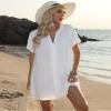 Halife Womens Bathing Suit Cover Up V Neck Swimwear Cover Up Short Sleeve Beach Coverup Dress Shirt White M view 2