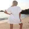 Halife Womens Bathing Suit Cover Up V Neck Swimwear Cover Up Short Sleeve Beach Coverup Dress Shirt White M view 3