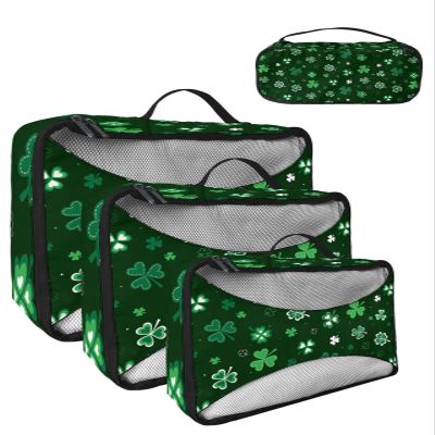 4 Set Packing Cubes for Travel Luggage Organizer Bags St. Patrick's Day Lucky Shamrock Green Travel Cubes for Carry on Suitcases Travel Bags Space Saving Travel Accessories (XL, L, M, S)