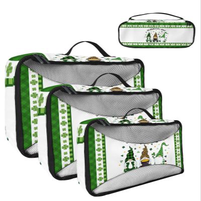 4 Set Packing Cubes for Travel Luggage Organizer Bags St. Patrick's Day Green Clover Shamrock Leaf Irish Gnome Elf Buffalo Plaid Travel Cubes for Carry on Suitcases Travel Accessories(XL,L,M,S)