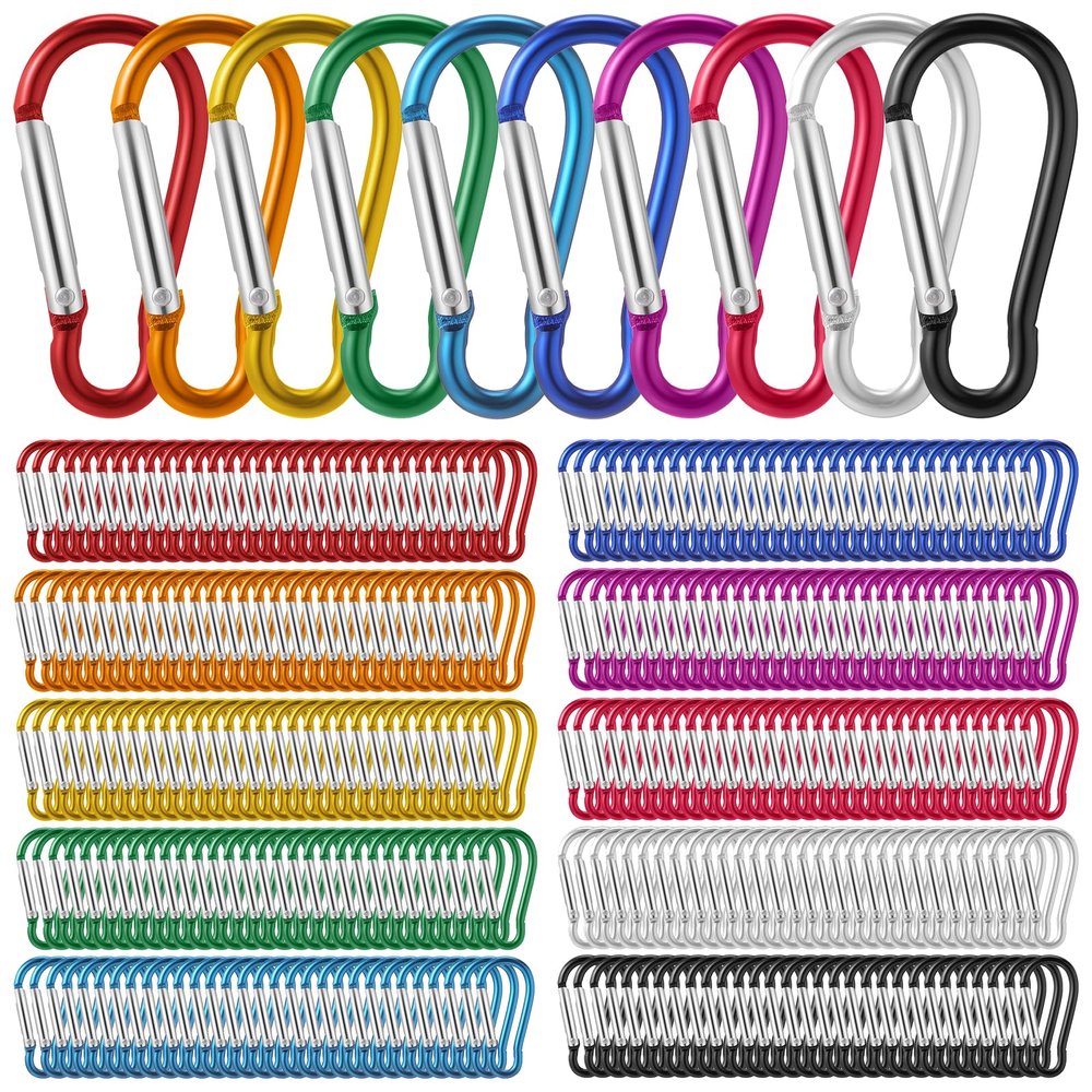 Yaocom 300 Pcs 2" Carabiner Bulk Spring Snap Hooks Bulk Aluminum Alloy Clip Keychain for Hanging Camping Hiking Traveling Fishing Outdoor Activities(Colorful)