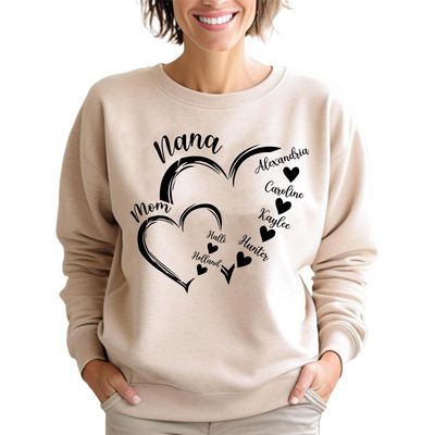 IZI POD Personalized Nana Heart Shirt With Grandkids Name, Nana Sweatshirt, Mom Shirt For Women, Gift for Grandma, Mom, Gigi, Mother's Day, Christmas - A11