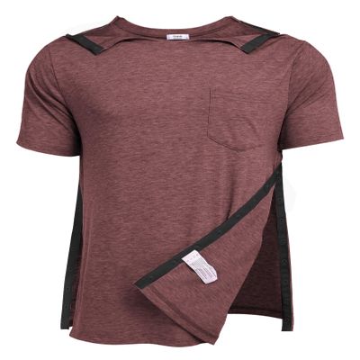 Deyeek Men's Post Shoulder Surgery Shirts Tear Away Snap Button Dialysis Clothing Broken Arm Shirt Hospital Gowns for Men