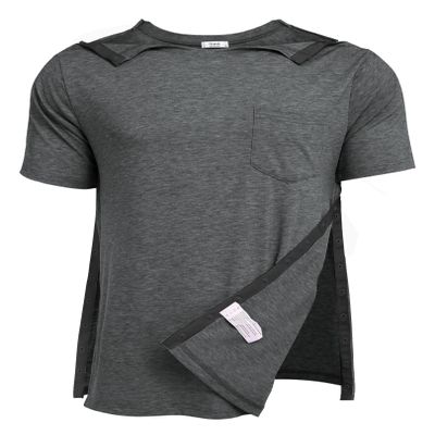 Deyeek Shoulder Surgery Shirts for Men Side Snap Short Sleeves Tear Away Shirts Rotator Cuff Dialysis Recovery Chemo Shirts