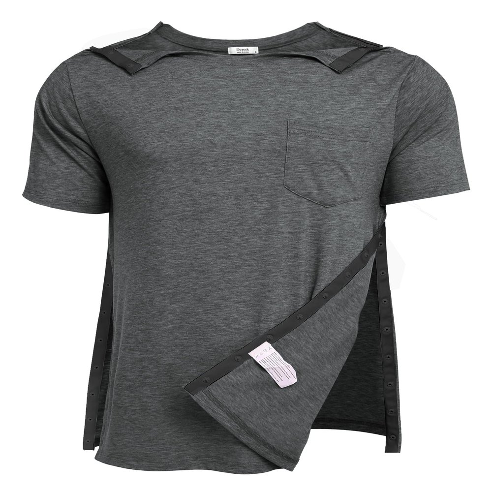Deyeek Shoulder Surgery Shirts for Men Side Snap Short Sleeves Tear Away Shirts Rotator Cuff Dialysis Recovery Chemo Shirts