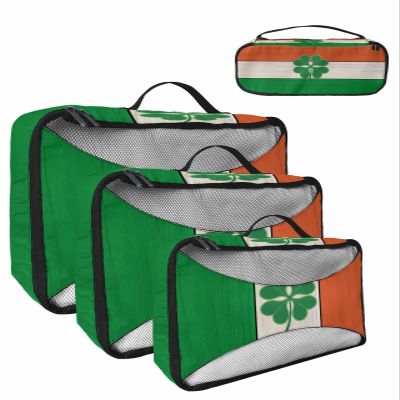 4 Set Packing Cubes for Travel Luggage Organizer Bags Happy St. Patrick's Day Irish Flag and Four Leaf Clover with Retro Wooden Board Travel Cubes for Carry on Suitcases Travel Accessories(XL,L,M,S)