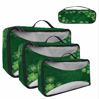 4 Set Packing Cubes for Travel Luggage Organizer Bags St. Patrick's Day Lucky Shamrocks on Green Wooden Board Travel Cubes for Carry on Suitcases Travel Bags Travel Accessories (XL, L, M, S)
