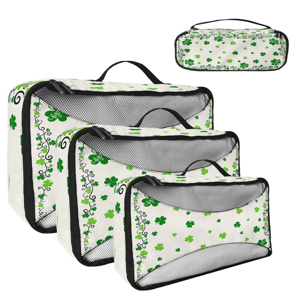 4 Set Packing Cubes for Travel Luggage Organizer Bags St. Patrick's Day Clover Texture Green Travel Cubes for Carry on Suitcases Travel Bags Space Saving Travel Accessories (XL, L, M, S)