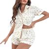 Adoeren Women Cute Print Pajamas Shorts Sets Button Down Matching Loungewear Sleepwear Short Sleeve 2 Piece Pjs Set(B 44 Floral,S)