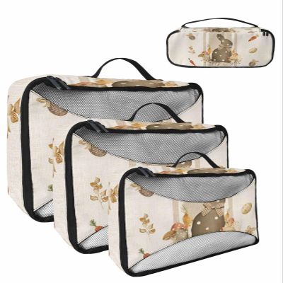 4 Set Packing Cubes for Travel Luggage Organizer Bags Vintage Easter Polka Dot Bunny Travel Cubes for Carry on Suitcases Travel Bags Space Saving Travel Accessories (XL, L, M, S)