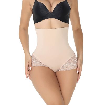 Zzalalana Shapewear Lingerie for Women Tummy Control Panties High Waisted Slimming Body Shaper Seamless Lace Underwear Beige