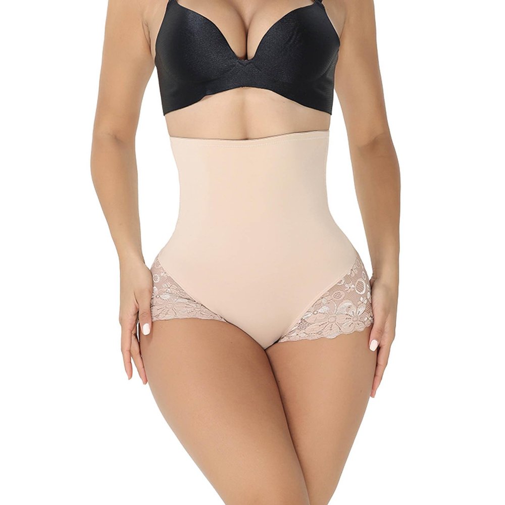 Zzalalana Shapewear Lingerie for Women Tummy Control Panties High Waisted Slimming Body Shaper Seamless Lace Underwear Beige