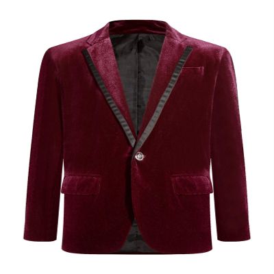 Kvysinly Boys Formal Velvet Blazer One Button Notch Lapel Dinner Jacket Wedding Party Formal Outfits Burgundy 16 Years