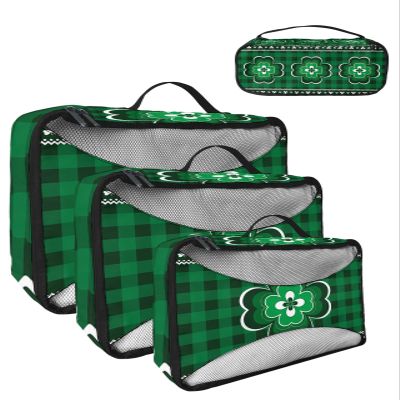 4 Set Packing Cubes for Travel Luggage Organizer Bags Vintage St. Patrick's Day Lucky Shamrock Green Plaid Travel Cubes for Carry on Suitcases Travel Bags Space Saving Travel Accessories (XL, L, M, S)