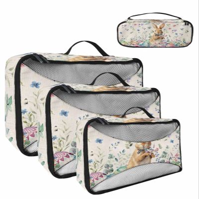 4 Set Packing Cubes for Travel Luggage Organizer Bags Easter Bunny Plant Burple Background Travel Cubes for Carry on Suitcases Travel Bags Space Saving Travel Accessories (XL, L, M, S)