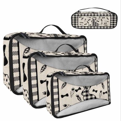 4 Set Packing Cubes for Travel Luggage Organizer Bags Easter Geometric Bunny Carrot Beige Black Plaid Travel Cubes for Carry on Suitcases Travel Bags Space Saving Travel Accessories (XL, L, M, S)