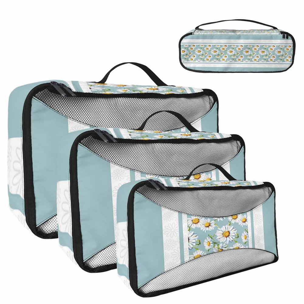 4 Set Packing Cubes for Travel Luggage Organizer Bags Easter Daisy Texture Blue Travel Cubes for Carry on Suitcases Travel Bags Space Saving Travel Accessories (XL, L, M, S)