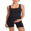 MOMANDA Women' s Maternity Bodysuit Sleeveless Shorts Jumpsuit Square Neck Tank Top for Pregnancy Black Large view 1
