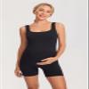 MOMANDA Women' s Maternity Bodysuit Sleeveless Shorts Jumpsuit Square Neck Tank Top for Pregnancy Black Large view 4