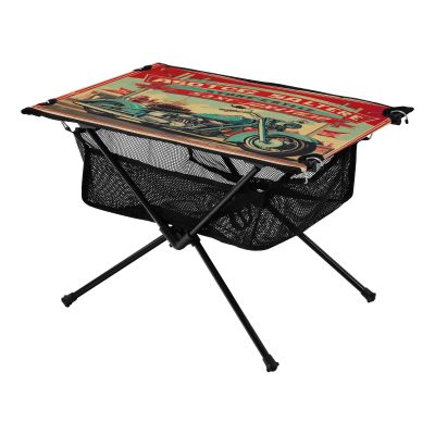 SDMKA Vintage Motorcycle Pattern Outdoor Folding Table for Camping, Beach & Picnic  Portable, Easy-to-Carry Camping Side Table with Durable Bag for BBQ, Camp Use