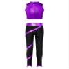 Fldy Kids Girls Sport Outfits Shiny Mock Neck Crop Tank Tops and Yoga Pants Set Jazz Hip-hop Dance Outfits Purple 12 Years view 1