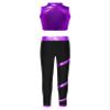 Fldy Kids Girls Sport Outfits Shiny Mock Neck Crop Tank Tops and Yoga Pants Set Jazz Hip-hop Dance Outfits Purple 12 Years view 2