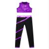 Fldy Kids Girls Sport Outfits Shiny Mock Neck Crop Tank Tops and Yoga Pants Set Jazz Hip-hop Dance Outfits Purple 12 Years view 3