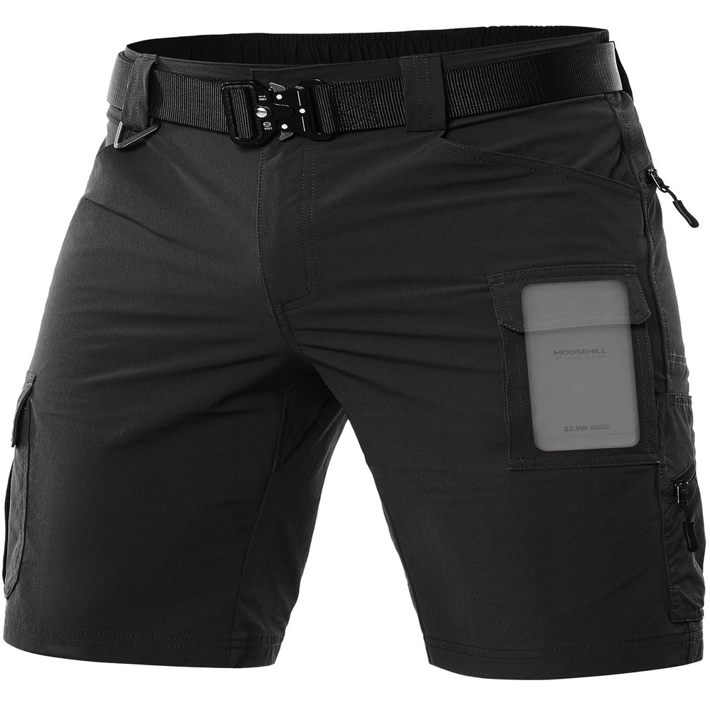 Moosehill Men's Hiking Cargo Shorts Quick Dry Work Shorts for Men Casual Tactical with 7 Pockets Waterproof No Belt Black